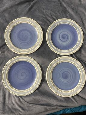 Pfaltzgraff Blue Swirl & Cream Rim Ceramic Dinner Plates - Set of 4